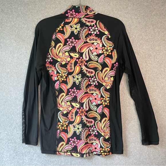 San Soleil Floral Long SLeeve Rash Guard Bathing Suit Top sz. L #AG - Picture 2 of 8